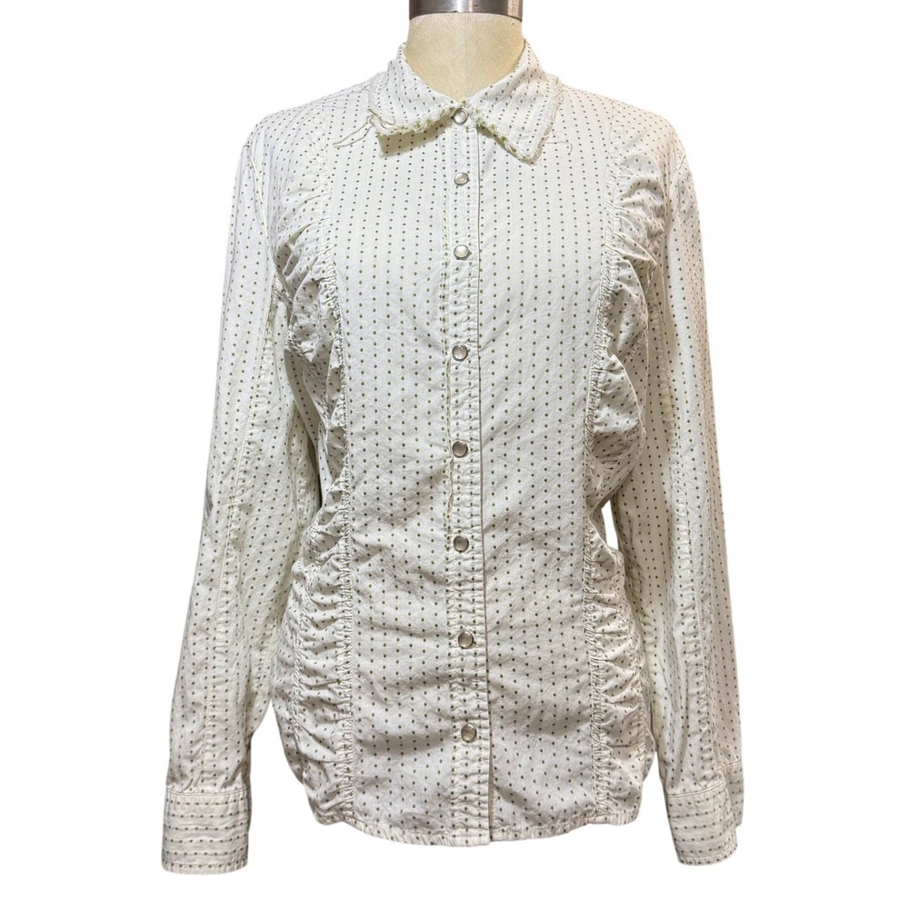 Jones Wear XL Cream Polka Dot Snap Ruffle Blouse Shabby Western Cottagecore